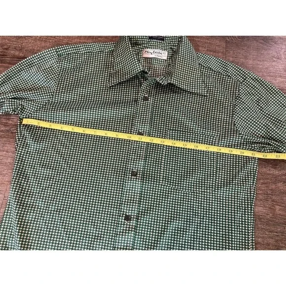 Vintage 70's Oleg Cassini by Burma Disco Shirt Nylon Green Houndstooth Men’s L - Picture 7 of 9